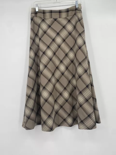 East 5th Brown Tan Check Long Aline Skirt Women size 8