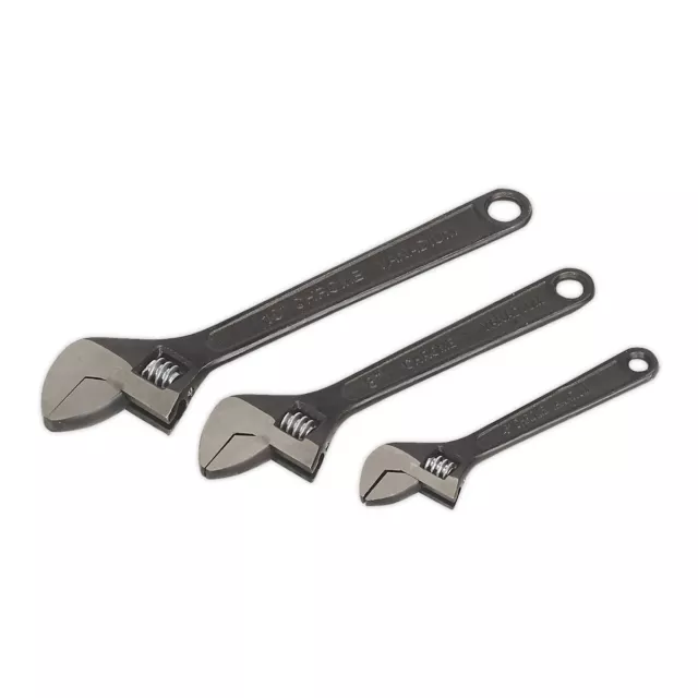 Sealey Adjustable Wrench Set 3pc Size 150 200 and 250mm Black Phosphate AK607