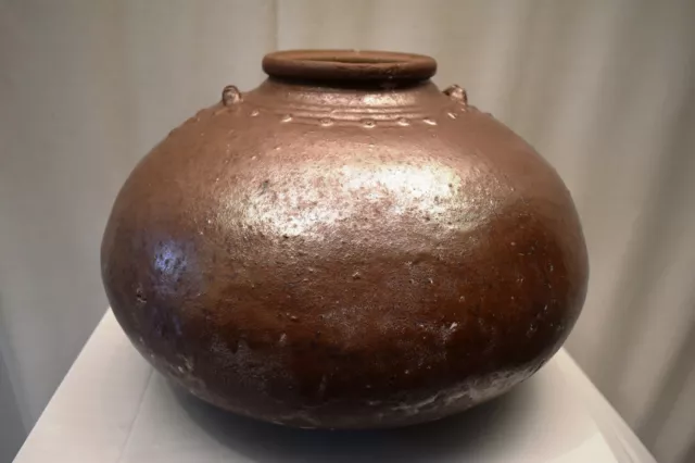 Antique Burmese Ceramic Jar From Martaban Pot Vase Copper Color Glaze Decorativ"