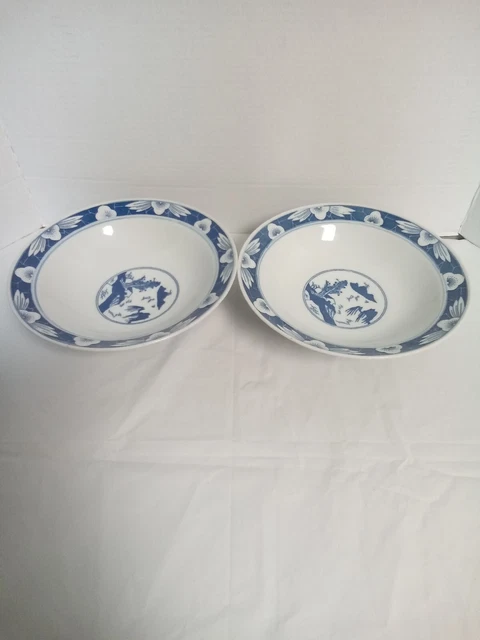Vintage Chinese Hand Painted Porcelain Footed Serving Bowls