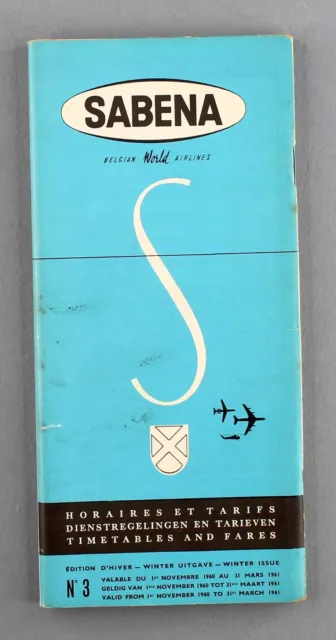 Sabena Timetable Winter 1960/61 Airline Schedule Boeing 707 Caravelle
