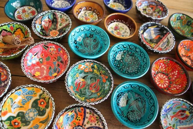 Colourful! Turkish ceramic bowls - 7cm,handmade, hand painted Ottoman designs