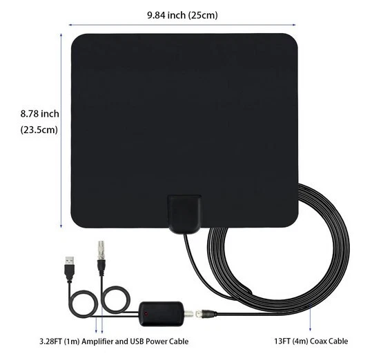 Antenne TV Intérieure TNT HD 4K 1080p Avec Amplificateur – Portée Jusqu’à 120 Km – Câble 5m – Réception Ultra Puissante