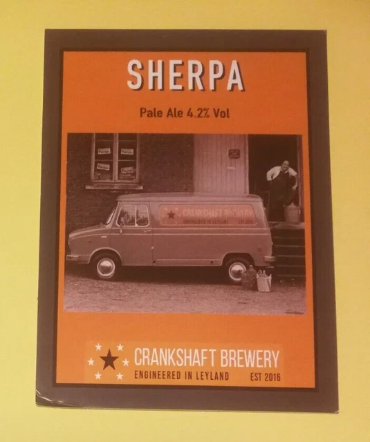CRANKSHAFT brewery SHERPA beer badge real ale pump clip front Leyland van CLOSED