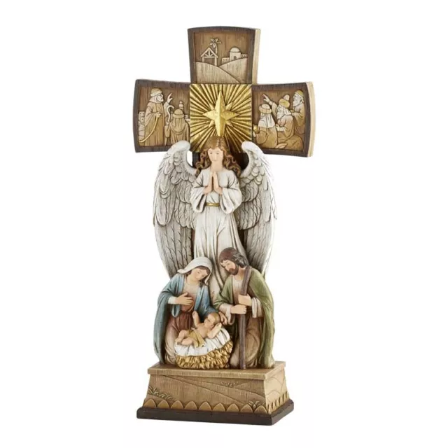 Angel Gabriel With Holy Family Nativity Cross Statue Christmas Home Decor 14 In