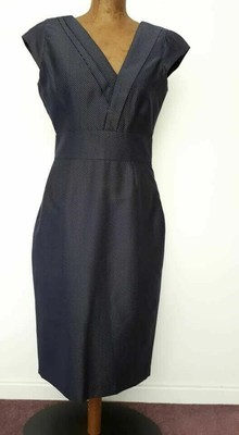 Reiss dress size 8 navy blue with white polkadots sheath midi