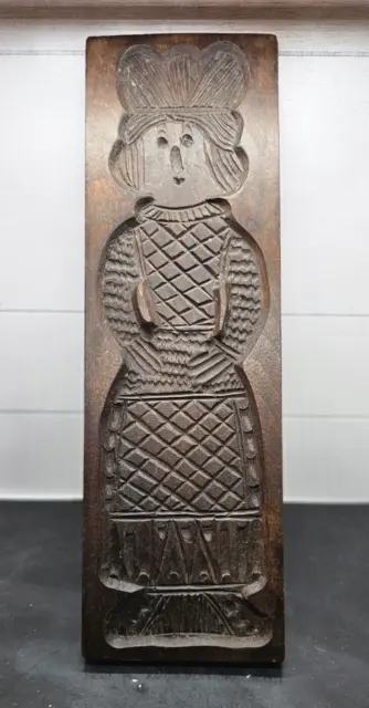 Vintage Hand Carved Dutch Woman Wooden Speculaas Springerle Cookie Mold 17"