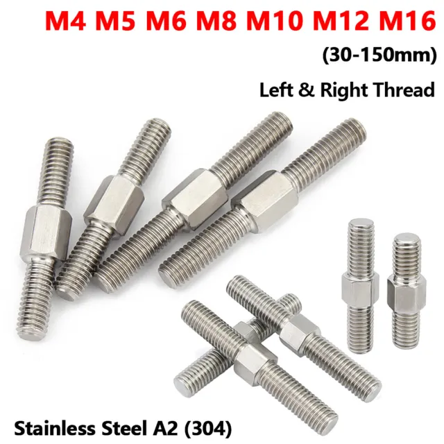 M4-M16 Left & Right Thread Double End Screw Rod Stud Bolt 304 A2 Stainless Steel