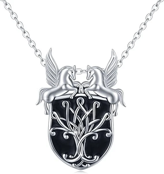 925 Sterling Silver Pegasus Shield Tree of Life Necklace Jewelry Gift 925 Sterling Silver Pegasus Shield Tree of Life Necklace Jewelry Gift