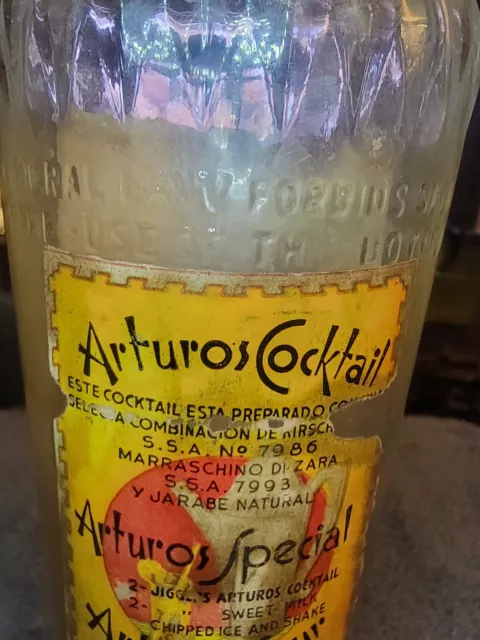 Vintage Arturos Cocktail Bottle Arturos SA Monterry Mexico Empty Bottle - Unique 3