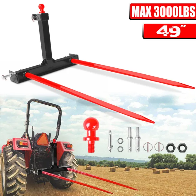 Category 1 Tractors 3 Point Trailer Hitch Quick Attach w / 2x 49” Hay Bale Spear