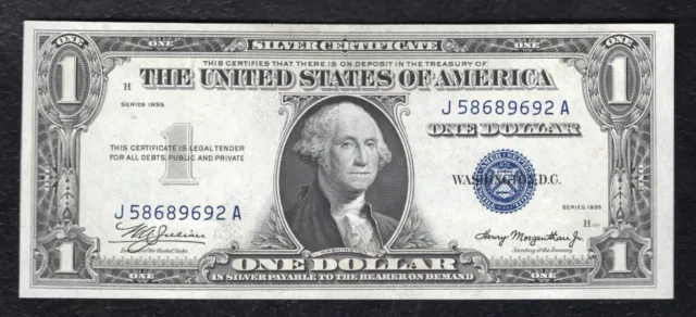 Fr. 1607 1935 Plain $1 One Dollar Silver Certificate “J-A Block” Uncirculated