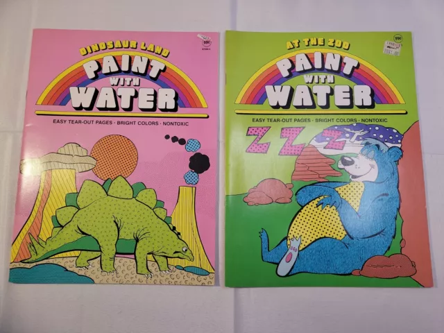 Vintage Paint With Water Coloring Activity Books Dinosaur Land At The Zoo 1982