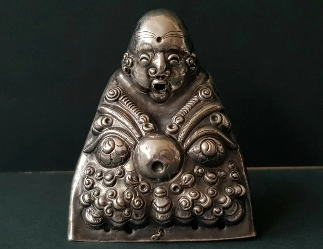 ANTIQUE Hand forged - engraved Silver Chinese Buddha Talisman Charm 19th century