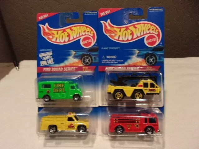 Hot Wheels Fire Squad Series Entire Set of 4 Ambulance Flame Stopper Etc New