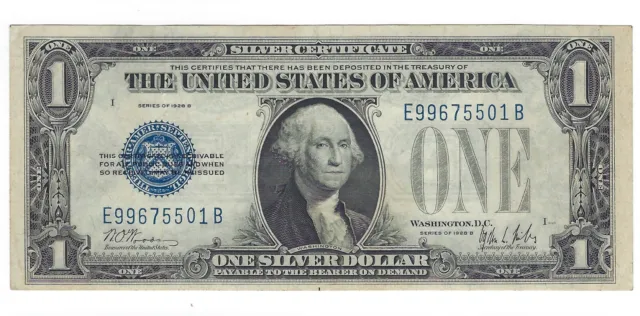 1928 B Series Silver Certificate $1 Circulated One Dollar Paper Money Blue Seal