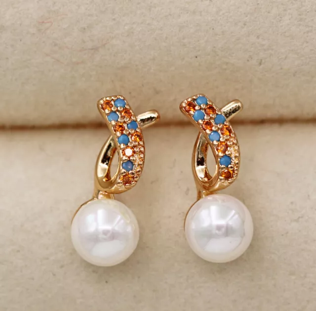 18K Gold Filled - Fish Shape Hollow Circle Colorful Gemstone Bead Studs Earrings