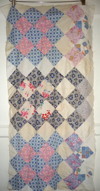 Vintage CHECKERBOARD Quilt Top Piece  c. 1930's  18 x 36 inches