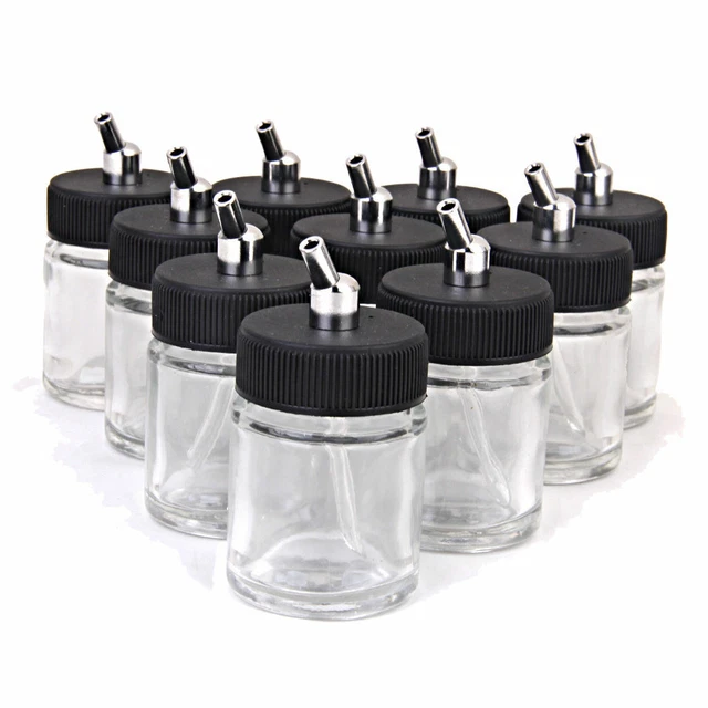 NUOBESTY 6 Pièces Pots D'Aérographe Bouteilles De Peinture - Contenants Démontrables En Plastique Et Acier Inox, Idéal Modélisme Nail Art