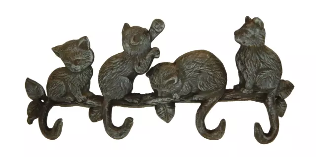 Cat Tails Kittens Cast Iron Wall Mount Hooks Hat Coat Rack Hanger