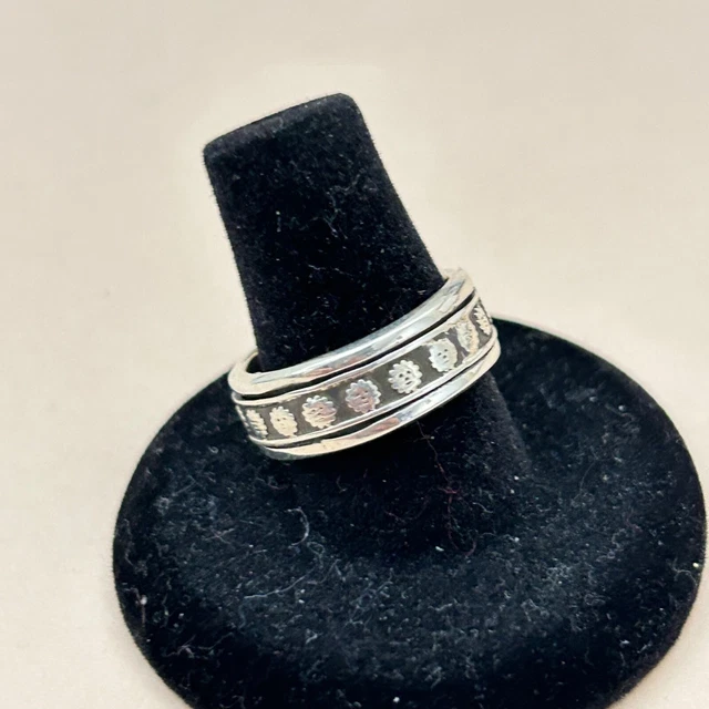 Spinner Mini Sun Anti Stress Meditation Mexico 925 Silver Taxco Ring Band  7.75