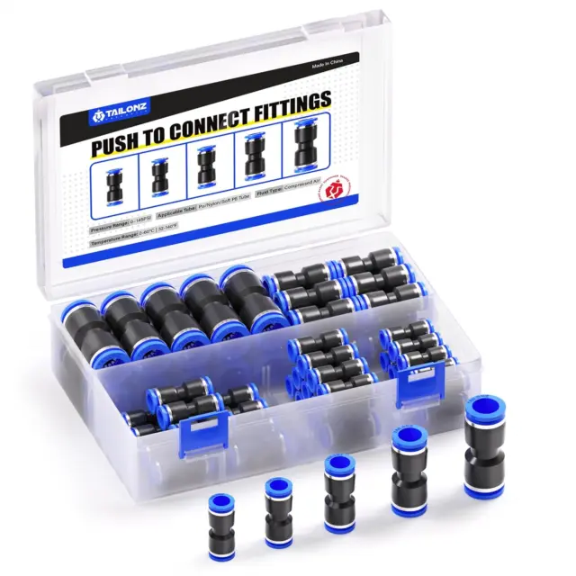 Push To Connect Fittings Air Line Pneumatic Fittings Kit 40 Pieces Air Quick 1/4