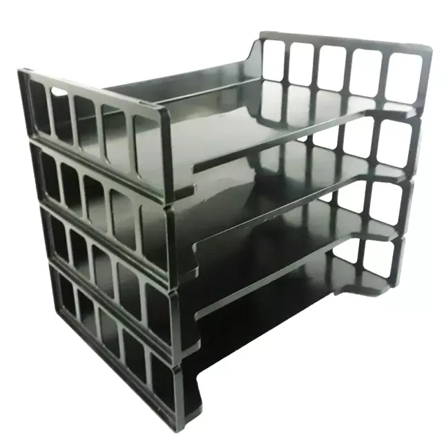 Lot of Four Classic Black Stackable Plastic Letter Trays Interlocking Side Load