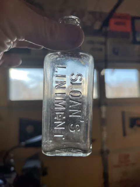 Vintage Embossed Sloan's Liniment Cork Top Clear Glass Antique Bottle Approx 5"