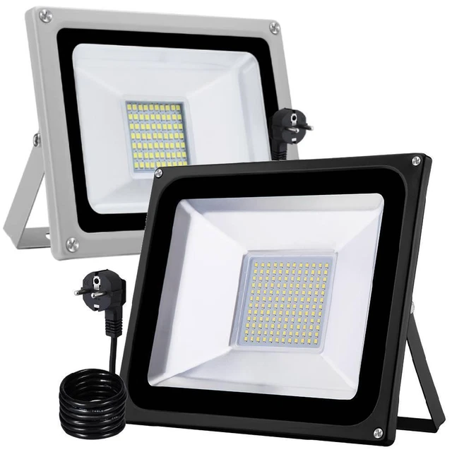100W LED Fluter Außen Flutlicht mit Stecker Baustrahler Scheinwerfer mit Stecker
