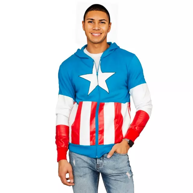 Unisex Marvel Captain America Red White Blue Hooded Costume Sweatshirt Jacket