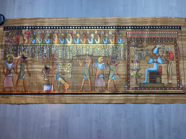 Handsigniertes megagroßes wunderschönes Papyrus Wandbild (165 x 70)