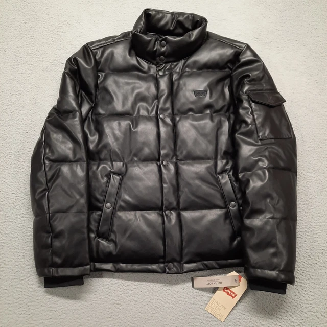Levi's Men's Black Faux Leather Quilted Puffer Jacket Coat Size Medium $225 NEW