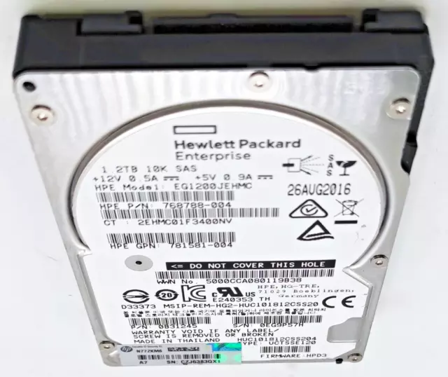 1.2TB HP HGST HUC101812CSS204 EG1200JEHMC Enterprise 15mm 2.5" SAS HDD Hard Driv