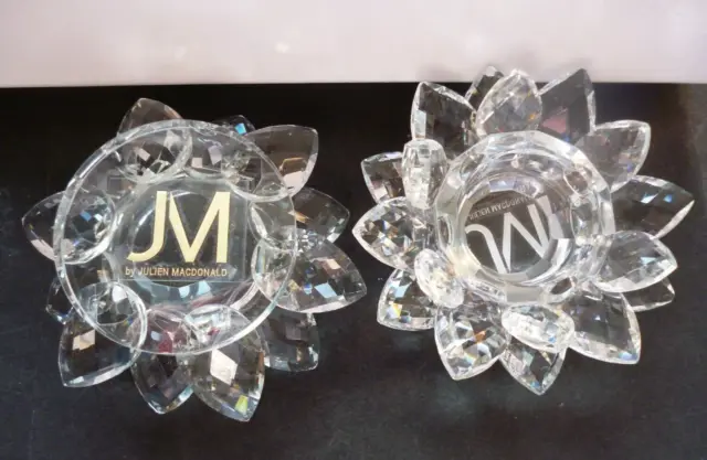 JM by Julien Macdonald Set of 2 Lotus Flower Tealight Holders  - Clear - New 3