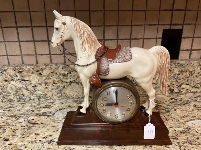 Vintage Hartland Victor Alabaster Horse Over Clock W/Brown Stained Mane/Tail #5