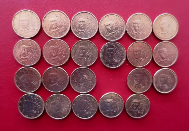 France - lot de 22 pièces de 1  Euro cent (1999 à 2022,  années différentes)