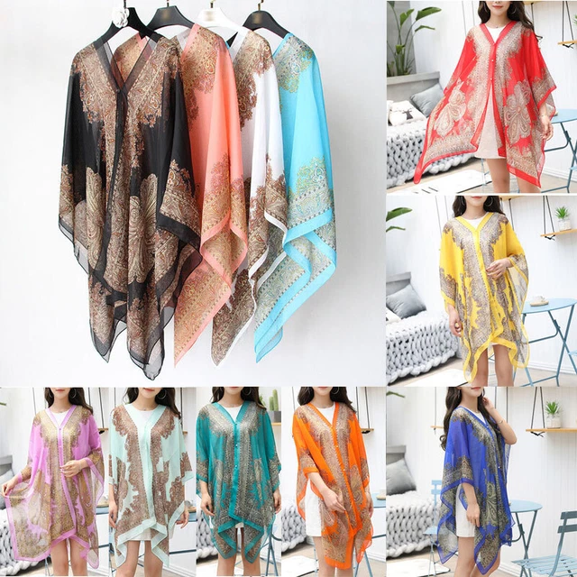 Tunica Poncho Estivo In Chiffon Di Seta Donna – Kimono Leggero Per Spiaggia E Serate