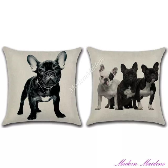 Linen Printed French Bulldog Cushion Cover 450x450mm Select Design!