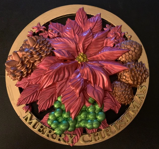 Poinsettia Pinecones Merry Christmas Holiday Hanging Decor Decoration Wall Art