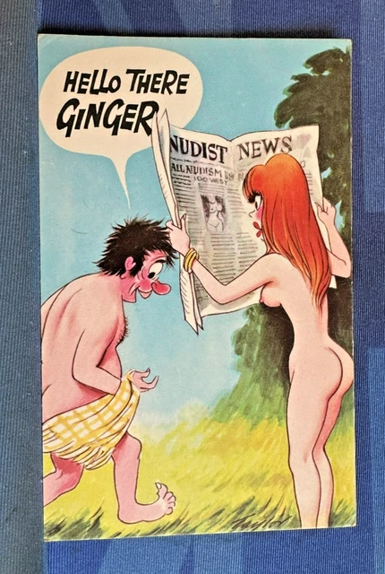 SAUCY BAMFORTH COMIC Postcard 1970s Nude Nudist Camp News Big Boobs