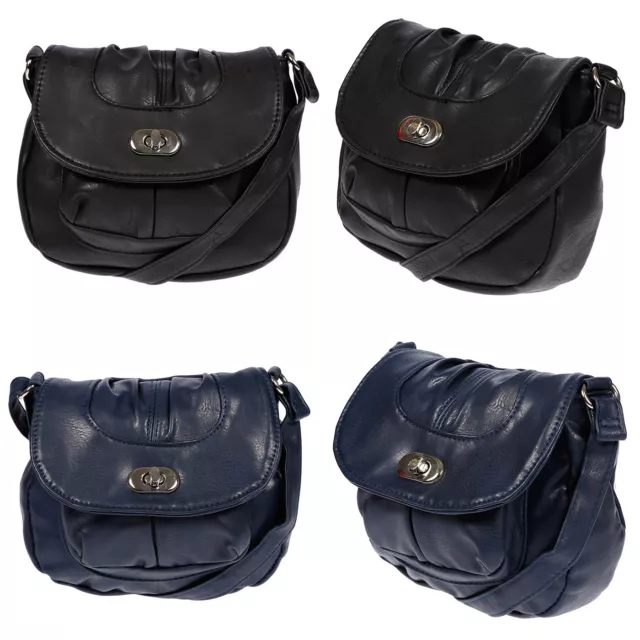 Damen Tasche Handtasche Umhängetasche Schultertasche Schwarz Blau Leder Optik