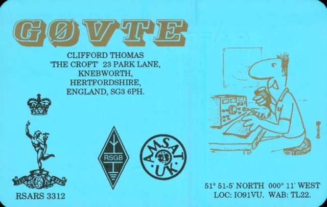 1 x QSL Card Radio UK RSARS 3312 G0VTE Knebworth Herts 1995 ≠ S1209