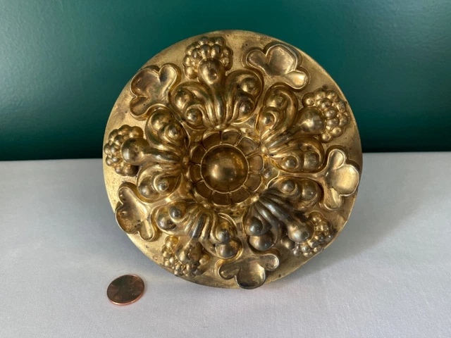 5" Antique Brass Gilt 19th Century Victorian Rosette Curtain Tie Back Hardware