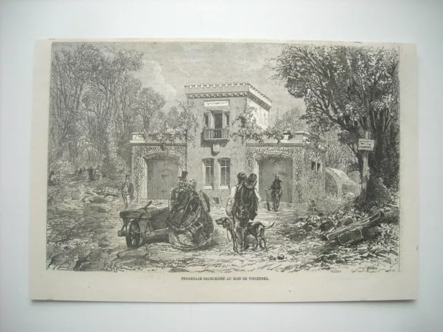 1864 Engraving. Bourgeois Promenade Au Bois De Vinvennes.