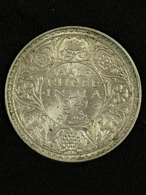 India King George VI 1/2 half rupee 1941 India Silver Coin - aEF