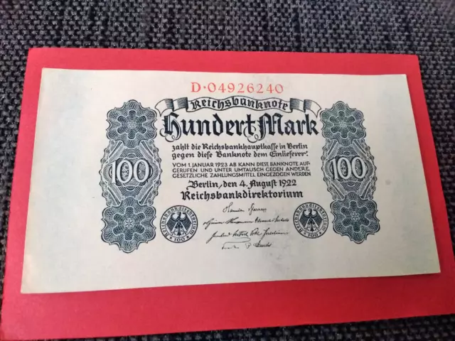 Hundert Mark Geldschein von 1922 ungebraucht top