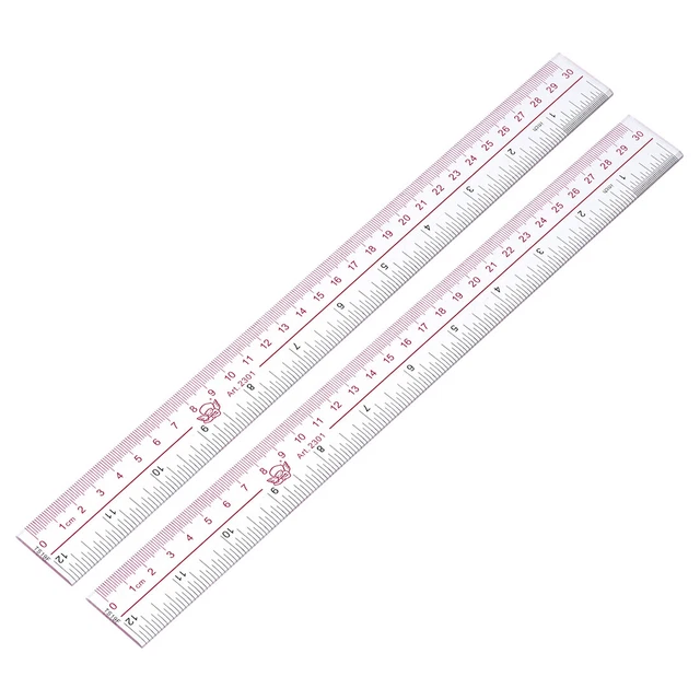 Straight Ruler 30cm 12 Inch Metric Double Scale Plastic Measure Tool Clear 2pcs