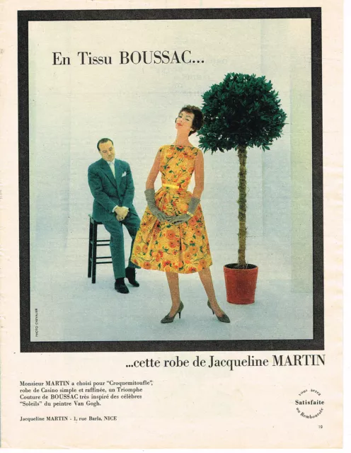PUBLICITE ADVERTISING  1959   TISSUS BOUSSAC  robe de Jacqueline  MARTIN