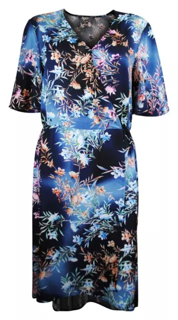 Womens Midi Wrap Dress V-Neck AOP Multi Floral Print Navy Size 8 10 12 14 20