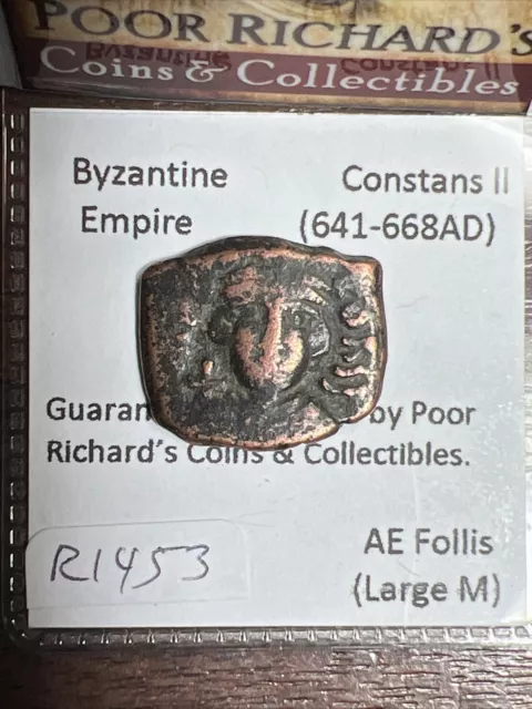 Constans ll, (641-668) Ae Follis (Large M) Byzantine Empire 23mm. Amazing! R1453
